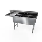 image of NBR Equipment 3SS-203014L18 82" Three Compartment Sink, 20"W x 30"L Bowl With Left-Hand Drainboard