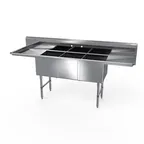 image of NBR Equipment 3SS-203014LR24 111" Three Compartment Sink, 20"W x 30"L Bowl With 2 Drainboards