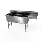 image of NBR Equipment 3SS-203014R18 82" Three Compartment Sink, 20"W x 30"L Bowl With Right-Hand Drainboard