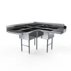 image of NBR Equipment SDT3C-202012L20 Economy Corner Dishtable w/ (2) 20" Drainboards, 3 Bowls
