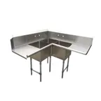image of NBR Equipment SDT3C-202012R20 Economy Corner Dishtable w/ (2) 20" Drainboards, 3 Bowls
