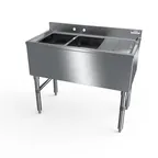 image of NBR Equipment UW-2-101410-36R Premium Slim-Line Underbar Sink Unit, 2 Compartment w/Right D.board