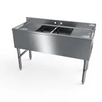 image of NBR Equipment UW-2-101410-48LR Premium Slim-Line Underbar Sink Unit, 2 Compartment with 2 Drainboards