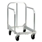 image of New Age 1193 Single Stack Sheet Pan Dolly with Sides & Handle, 21x28.5, 900 lbs, Aluminum, 5 Swivel Casters, NSF