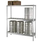 image of New Age 1288 80" Aluminum Keg Rack with (8) 1/2 or (26) 1/6 Keg Capacity and 3 Shelves