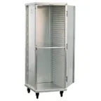 image of New Age 95141 24 Pan Aluminum Mobile End Load Enclosed Sheet Pan Rack w/ 1 1/2" Bottom Load Slides