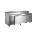 image of Norpole NP3R-PT 92" Three Section Refrigerated Pizza Prep Table w/ 3 Doors, (12) 1/3 Pans