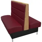 image of Oak Street BRT-6042-DBL 60"L Double Channel Back Booth, Upholstered Seat & Back, Stained Oak Top, Black Vinyl Base, 42"H