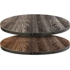 image of Oak Street FT24R-CD 24" Round Engineered Oak Fortress Table Top, Charred Darkwash Stain, 1-1/8" Thick, 2" Steel Edge