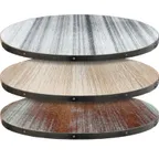 image of Oak Street FT42R-WW Round 42" Engineered Wood Fortress Table Top, Whitewash Stain, 1-1/8" Thick, 2" Steel Edge