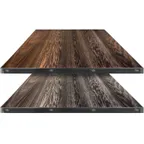 image of Oak Street FT4848-CD - 48" x 48" Square Fortress Table Top, 1-1/8" Oak Faced Engineered Wood, Charred Darkwash Stain, 2" Clear Coated Steel Edge
