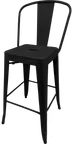 image of Oak Street OD-BM-820-MBLK-XL XL Brewhouse Bar Stool, All Black Matte Paint, Metal Back & Seat, Armless, Footrest, Non-Marring Nylon Glides