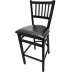 image of Oak Street SL2090P-1 Bar Stool, Vertical Slat Back, 1.2mm Welded Steel Frame, Black Powder Coat Finish