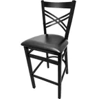 image of Oak Street SL2130-1 Bar Stool, Criss-Cross Back, 1.2mm Welded Steel Frame, 1-1/4" Tubing, Black Powder Coat