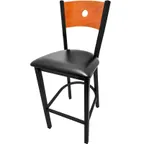 image of Oak Street SL2150-1-B Bar Stool – Bullseye Birch Plywood Back, 1.2mm Steel Frame, Black Powder, Poly Glides