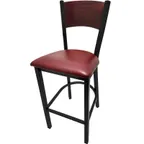 image of Oak Street SL2150-1-P Bar Stool – Birch Plywood Back, 1.2mm Steel Frame, Black Powder Coat, Footrest, Polyglide