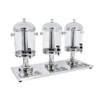 image of Omcan USA 19480 Triple Juice Dispenser – 3x8‑Qt Clear Tanks, Metal Base, Ice Tubes, Taps & Tray