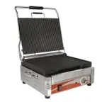 image of Omcan USA 19936 Single Sandwich Panini Grill w/ 15" x 12" Grooved Plates, 120V