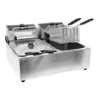 image of Omcan USA 39372 Split Pot Countertop Electric Fryer w/ 4 Baskets, 12-Liter Capacity, 220V