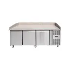image of Omcan USA 41145 79" 3 Doors Refrigerated Pizza Prep Table w/ Granite Top, 20.5 cu. ft.