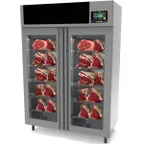 image of Omcan USA 41187 MaturMeat Meat Dry Aging Cabinet – 58″, 200 kg, 10 Shelves, Glass Door, 14°F–158°F, 4.14 kW 220 V