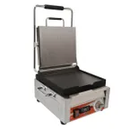 image of Omcan USA 42909 Single Sandwich Panini Grill w/ Timer, 11" x 10" Smooth Plates, 120V