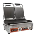 image of Omcan USA 42913 Double Sandwich Panini Grill w/ Timer, 18" x 10" Smooth Plates, 220V