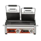image of Omcan USA 42914 Double Sandwich Panini Grill w/ Timer, 18" x 10" Grooved Plates, 220V