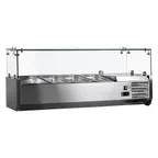 image of Omcan USA 46679 47" Countertop Refrigerated Pizza Topping Rail w/ Sneeze Guard, (4) 1/3 GN Pans