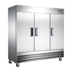 image of Omcan USA 50027 81" Three Section Reach-In Freezer w/ 3 Solid Doors, Bottom Mount, 72 cu. ft.