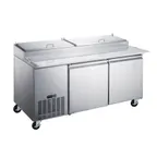 image of Omcan USA 50043 70" 2-Section Refrigerated Pizza Prep Table w/ 2 Doors, (6) 1/3 Pans
