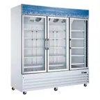 image of Omcan USA 50052 78" 3-Section Merchandiser Refrigerator w/ Glass Door, in White, 53 cu. ft.