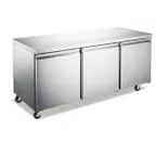 image of Omcan USA 50091 72" 3-Section Undercounter Refrigerator, Stainless Steel, 15.5 cu. ft., 3 Solid Doors