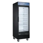 image of Omcan USA 51030 31" Glass Door Freezer, 23 cu ft, Black Steel, Bottom‑Mount R290, 4 Shelves, 110V