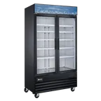 image of Omcan USA 51031 - 49" 2‑Section Glass Door Freezer, 29 cu ft, Bottom‑Mount R290, LED, Auto Defrost