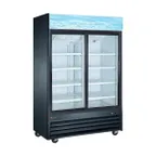 image of Omcan USA 51032 53" 2-Section Black Merchandiser Refrigerator w/ Sliding Glass Door, 45 cu. ft.