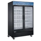 image of Omcan USA 51075 53" Glass Door Reach‑In Freezer, 45 cu ft, Black Steel, R290, Auto Defrost