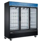 image of Omcan USA 51087 - 80" Three‑Section Freezer, 52.3 cu ft, Black Steel, R290, LED Light, Auto Defrost