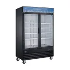 image of Omcan USA 53032 53" 2-Section Merchandiser Refrigerator w/ Glass Door, in Black, 45 cu. ft.