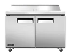 image of Omcan USA 58008 60" 2-Door Sandwich and Salad Prep Table, 16 Pans, Stainless Steel