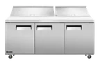 image of Omcan USA 58009 72" 3-Section Sandwich and Salad Prep Table w/ 3 Doors, 18 Pans, Stainless Steel