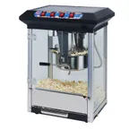 image of Winco POP-8B 17.75" Popcorn Machine, 8‑oz Black SS Kettle, 120V 1130W, Warmer, Controls, Tray - Set