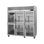 image of Turbo Air PRO-77-6H-G 3-Section Reach-In Heated Holding Cabinet, 73.9 cu ft, Stainless Steel, 6 Glass Half Doors, 9 Shelves