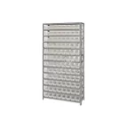 image of Quantum 1275-101CL Heavy-Duty Galvanized Steel 13 Shelf Shelving Unit w/ 96 Clear Bins Capacity 