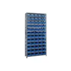 image of Quantum 1275-102 Heavy-Duty Galvanized Steel 13 Shelf Shelving Unit w/ 60 Bins Capacity 