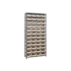 image of Quantum 1275-107 Heavy-Duty Galvanized Steel 13 Shelf Shelving Unit w/ 48 Bins Capacity 