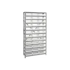 image of Quantum 1275-109CL Heavy-Duty Galvanized Steel 13 Shelf Shelving Unit w/ 36 Clear Bins Capacity