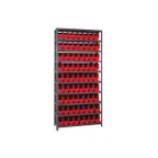 image of Quantum 1275-201 Heavy-Duty Galvanized Steel 10 Shelf Shelving Unit w/ 72 Bins Capacity 