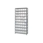 image of Quantum 1275-202CL Heavy-Duty Galvanized Steel 10 Shelf Shelving Unit w/ 45 Clear Bins Capacity 