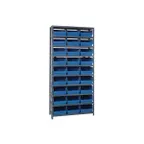 image of Quantum 1275-209 Heavy-Duty Galvanized Steel 10 Shelf Shelving Unit w/ 27 Bins Capacity 